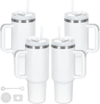 4 Pack 40 Oz Tumbler with Handle Bulk, Double Wall Vacuum Insulated Stainless Steel Tumbler with Lid and Straw, 40 oz cup with Silicone Spill Proof Stopper Set (White)
