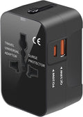 Universal Travel Adapter Worldwide, GaN Fast Charging with PD 3.0 USB-C & USB-A Quick Charge Ports, All-in-One International Power Plug Adapter Converter AC Wall Charger for EU USA UK AUS Bright Black