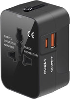 Universal Travel Adapter Worldwide, GaN Fast Charging with PD 3.0 USB-C & USB-A Quick Charge Ports, All-in-One International Power Plug Adapter Converter AC Wall Charger for EU USA UK AUS Bright Black