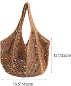 Boho Crochet Beach Tote Shoulder Bag with Colored Beads | Colorful Aesthetic Hippie Knit Bag for Women