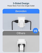 2 Prong to 3 Prong Outlet Adapter, BEONDON 3-Sided Wall Plug Extender with 3 AC Outlets for Non-Grounded Older Houses, Polarized Type-A Plug, 1 Pack