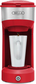 BELLA Dual Brew Single Serve Coffee Maker, Brews both Kcup and Ground Coffee, Large 14oz Capacity, Easy One Touch, Auto Shutoff, Red