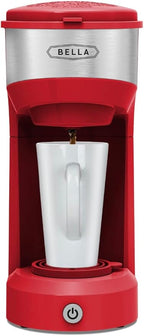 BELLA Dual Brew Single Serve Coffee Maker, Brews both Kcup and Ground Coffee, Large 14oz Capacity, Easy One Touch, Auto Shutoff, Red