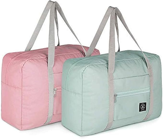 2 Pack Foldable Travel Duffel Bags - Carry On Weekender Overnight Hospital Tote Gym Bag with Toiletry Bag, Women