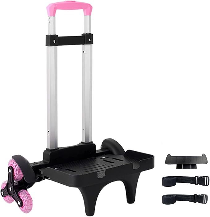 Backpack Trolley Wheeled Cart- Foldable Aluminium Alloy Hand Truck with 3 Wheels and Luggage Strap for Backpacks and Travel Luggage,Backpack Cart with Edge Guard Base,Rolling Backpack Dolly