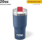 RTIC 20oz Essential Tumbler with Lid, Ceramic Lined, Insulated, Stainless Steel, Metal, Double Wall Vacuum-Insulation, Travel Cup for Iced Coffee, Tea, Hot and Cold Drink, Patriot