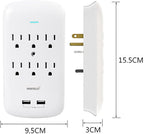 Oviitech 6 Outlet Surge Protector,900 Joules Wall Adapter Tap with 2 USB Charger, Dual 3.1A USB Ports, 3-Prong Wall Mount Outlet Plugs,ETL Listed,White
