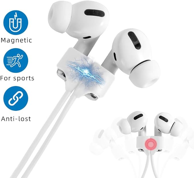 Magnetic Anti-Lost Straps for AirPods,4 Pack Ultra Strong Magnetic AirPods Strap Anti-Lost Neck Rope Cord,Soft Silicone Sports Lanyard Compatible with AirPods 1&2/ Pro /2nd/3rd (4 Pack White)