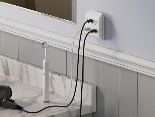 ELEGRP 6-Outlet Extender with Central Anchor, 3-Prong Grounded Wall Tab, Multiple Outlet Extender with 6 Electrical Outlets, ETL Listed, 2 Packs, White