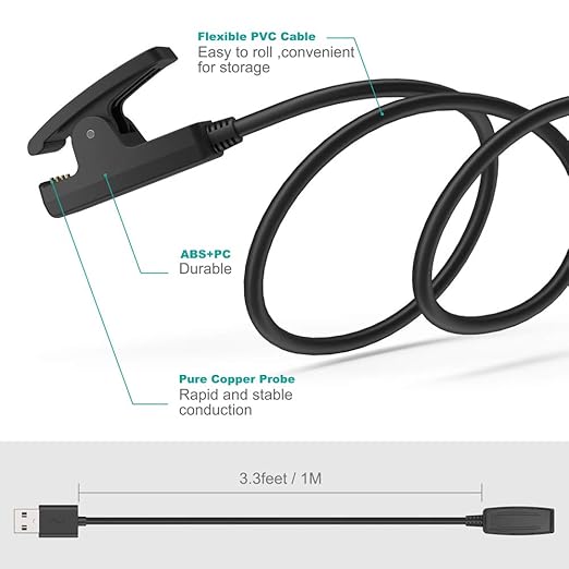 TUSITA Charger Compatible with Garmin Forerunner 35 35J 230 235 630 645 Music 735XT, Approach G10 S20, Vivomove HR, ForeAthlete 35J, Lily - USB Charging Cable 100cm - GPS Smartwatch Accessories