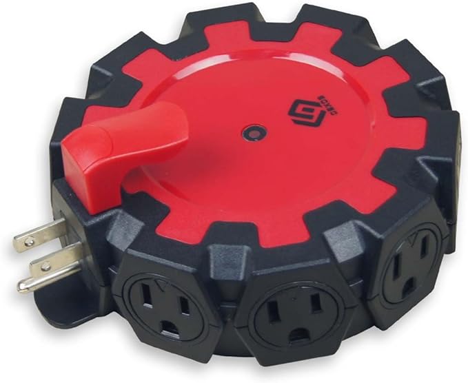 OSKOS 8-Grounded-Outlet Power Hub with Swivel Safety Cover (UL Certified), Outdoor Use, Resettable 15A Circuit Breaker, 25FT Extension Cord with Locking Outlet (ETL Listed). Combo Pack.
