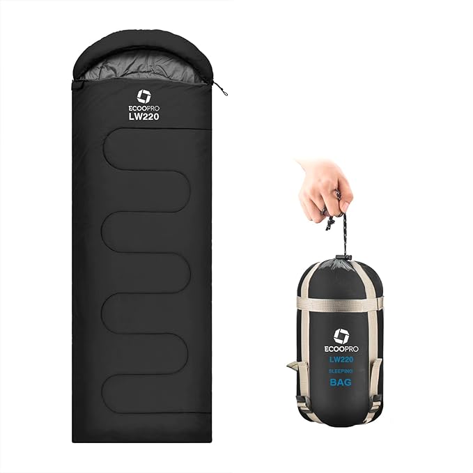 ECOOPRO Warm Weather Sleeping Bag - Portable, Waterproof, Compact Lightweight, Comfort with Compression Sack - Great for Outdoor Camping, Backpacking & Hiking-83 L x 30" W Fits Adults