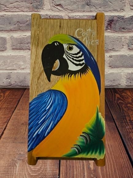 Tapanti store.Chorreador,Costa Rican handcrafted foldable wooden pour-over coffee maker.Includes a reusable cloth filter.Hand painted Macaw wooden design.Light Cedar.Perfect for travel (Blue/Orange)