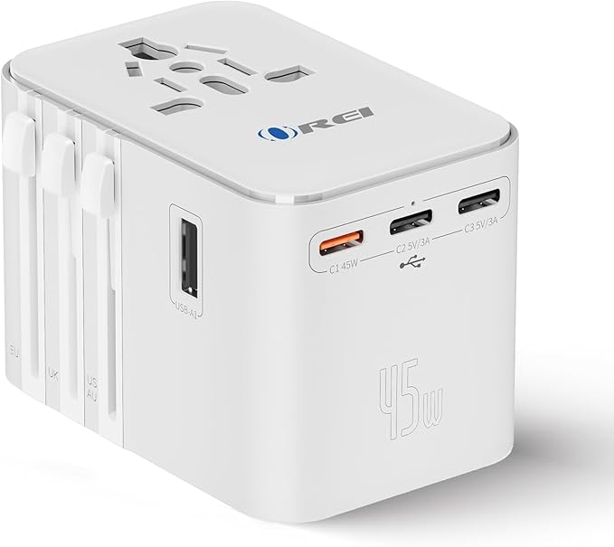 OREI Universal Travel Adapter – All-in-One Worldwide Power Plug Converter with Dual USB Charging Ports – Compatible with USA, EU, UK, AUS
