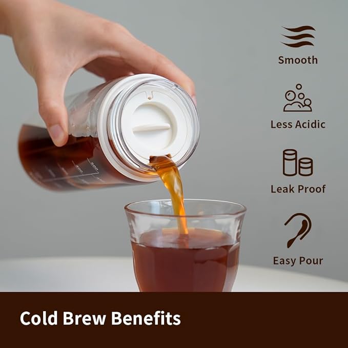watchget Cold Brew Coffee Maker Travel Tumbler with Soft Silicone Handle Portable Iced Coffee & Tea Infuser with Airtight Lid Cold Brew Travel Cup 15oz/450ml Green