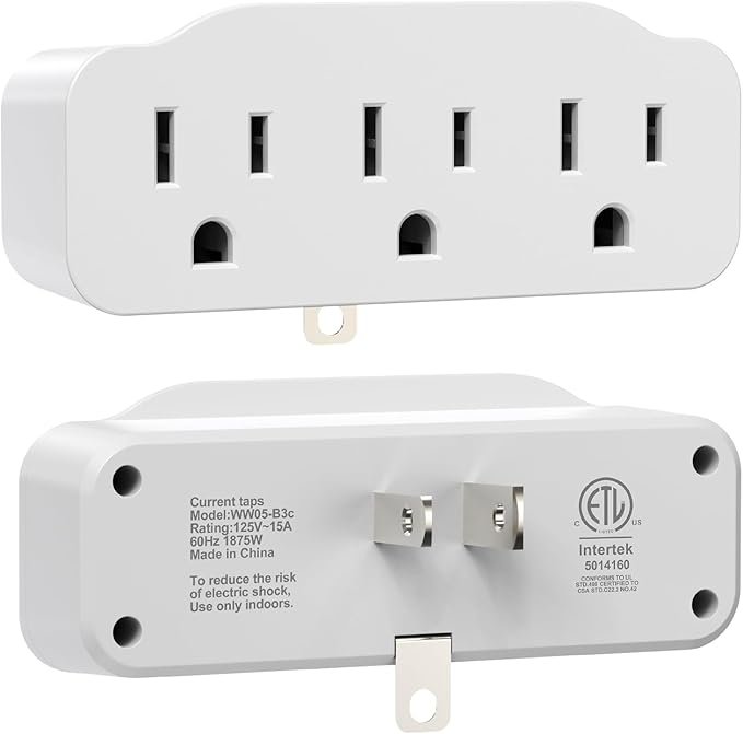 3 Prong Outlet Extender, HITRENDS 3 Way Plug Adapter, Power Splitter 3 Prong with Grounded Plug, 3 Outlet Adapter Use for Home/Office/Dorm, White, 2 Pack