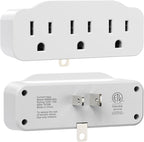 3 Prong Outlet Extender, HITRENDS 3 Way Plug Adapter, Power Splitter 3 Prong with Grounded Plug, 3 Outlet Adapter Use for Home/Office/Dorm, White, 2 Pack