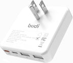 BUDI Flat USB C Wall Charger, 34W 4-Port USB Charger Block, Fast Charging Block with 20W Port Power Delivery and Dual Type-C for iPhone 16/15/14/13/12/11/Pro Max/XS/XR/8/7,Tablets