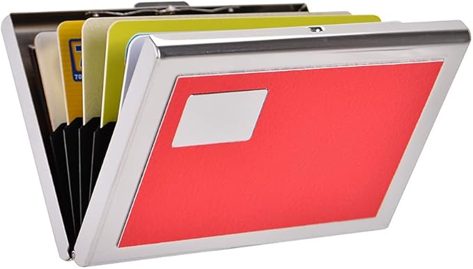 EASTNIGHTS RFID Credit Card Holder Metal Wallet Stainless Steel and Pu Leather Credit Card Protector Case (red)