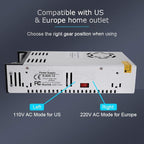 High-Power SMPS 110V/220V AC to 12V DC Converter - 50A 600W Power Supply - Adjustable Switch Transformer for LED Strip, LCD Monitor CCTV, Radio/Car Stereos, 3D Printer - Includes 2 Clamp Wires