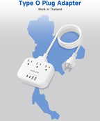 Thailand Power Adapter with 4FT Extension Cord, meta-ant Thailand Plug Adapter with 3 American Outlets 4 USB Ports(2 USB-C), Type O Adapter for US to Thailand