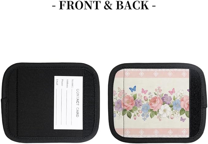 2 Pack Luggage Handle Wrap with Travel Tags - Non-Slip Protective Cover Soft Handle Grips Covers for Suitcase(Pink Flower Butterfly)