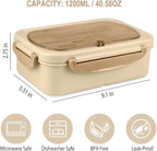 NatraProw Bento Box for Adult, 1200 ML Lunch Containers, LeakProof Lunch Box with Utensils, BPA Free, 3 Compartment Bento Box Microwave Safe, Khaki