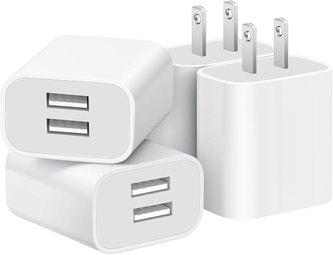 USB Wall Charger,4 Pack Dual Port Plug Adapter for Wall Outlet Charging Block, USB Power Adapter for iPhone 14/13/12/11 Pro/Pro Max, XS/XR/X,Galaxy, Pixel, Moto and Android Phones (White)