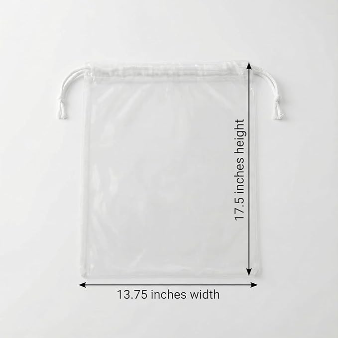 Clear LDPE Drawstring Bags (25 Pack) (13.75" x 17.5") 2 Mil Disposable Transparent Plastic with Double Cotton White Strings. Shoe Bags for Travel Large Storage Organizers Pouch (25)