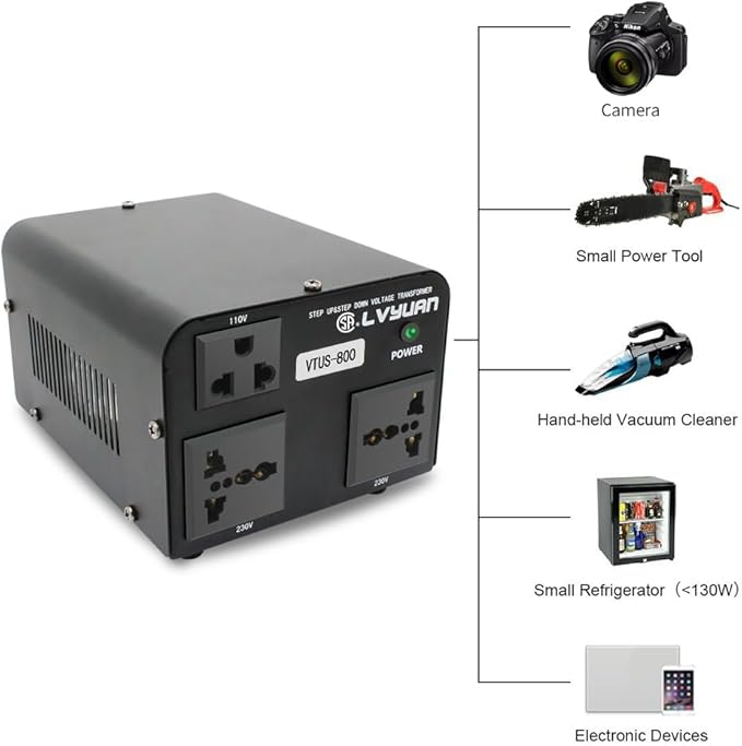 Cantonape Voltage Transformer Converter 800 Watt Step Up/Down Convert from 110-120 Volt to 220-240 Volt and from 220-240 Volt to 110-120 Volt with 1 US Outlets, 2 Universal Outlets