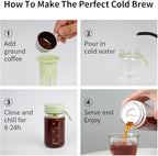 watchget Cold Brew Coffee Maker Travel Tumbler with Soft Silicone Handle Portable Iced Coffee & Tea Infuser with Airtight Lid Cold Brew Travel Cup 20oz/600ml Green