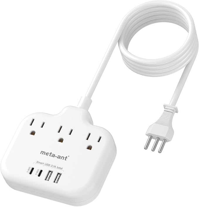Italy Travel Plug Adapter with 3FT Extension Cord, meta-ant Italy Power Adapter with 3 American Outlets 4 USB Ports(2 USB-C), Type L Adapter for US to Italy Chile Ethiopia Libya Syria Tunisia Uruguay