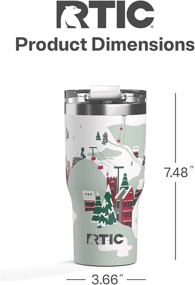 RTIC 20oz Essential Tumbler with Lid, Ceramic Lined, Insulated, Stainless Steel, Metal, Double Wall Vacuum-Insulation, Travel Cup for Iced Coffee, Tea, Hot and Cold Drink, Apres Ski