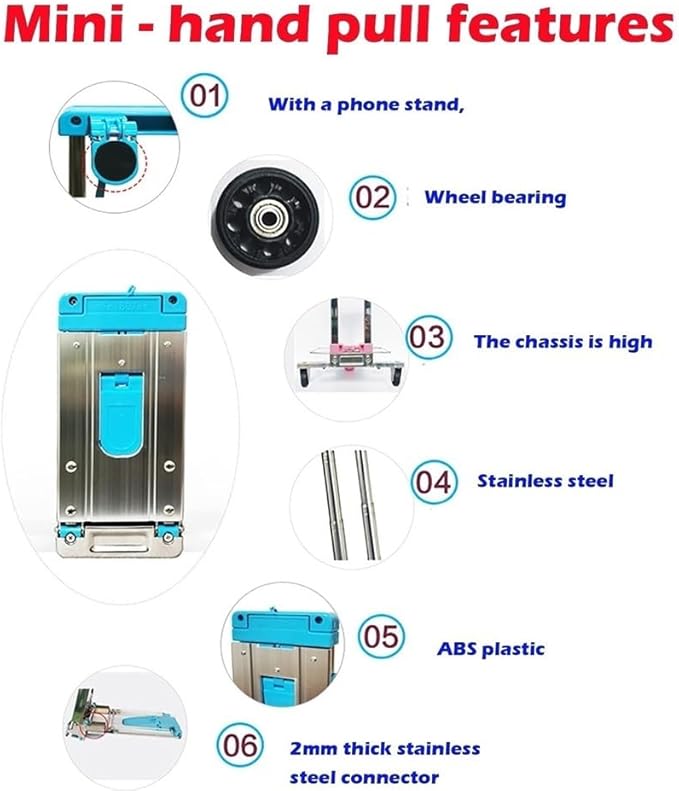 Mini Folding Trolley, Convenient For Storing 30 Kg Portable Luggage Trolley, Shopping Cart, Briefcase, Backpack, Business Travel, Trolley Luggage Trolley, Ultra-small Carrying, Office Moving,Bl