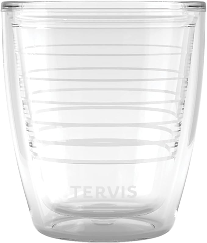 Tervis Clear & Colorful Tabletop 12oz Made in USA Double Walled Insulated Tumbler Travel Cup Keeps Drinks Cold & Hot, 12oz, Clear