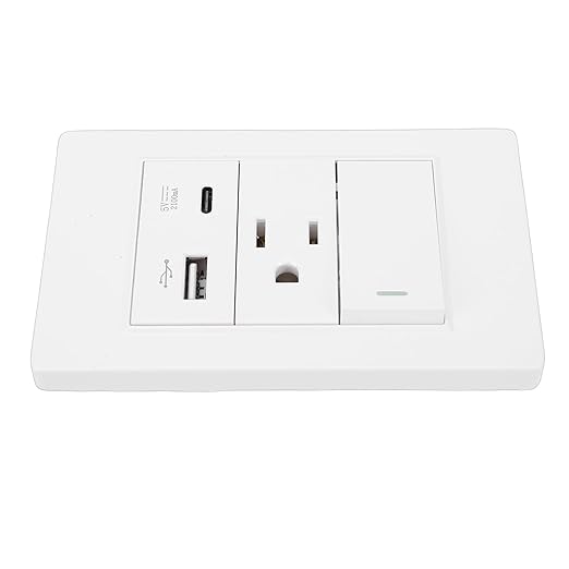 VBESTLIFE 2Pack Wall Outlet, 15A 3 Prong AC 10W USB Type C 2.1A Port, Single Control Switch, Wall Receptacle Outlet and Light Switch (US Plug)
