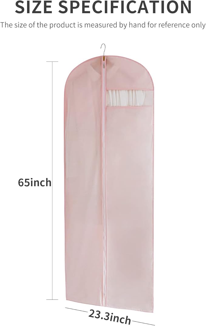 MARMINS Pink Dress Bags for Gowns Long, 65'' Long Dress Clear Garment Bag(Set of 2, 23.3'' X 65'')