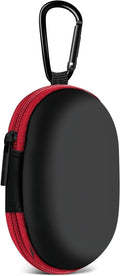 for Earbuds Carrying Case, Small Oval Storage Cases, Tech Pouch, Portable Storage Earbud Pouch Bag for Earbuds, in-Ear Headphones, Earphones, Headsets, Hearing Aids, USB Charging Cable, Red