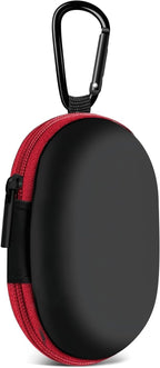 for Earbuds Carrying Case, Small Oval Storage Cases, Tech Pouch, Portable Storage Earbud Pouch Bag for Earbuds, in-Ear Headphones, Earphones, Headsets, Hearing Aids, USB Charging Cable, Red
