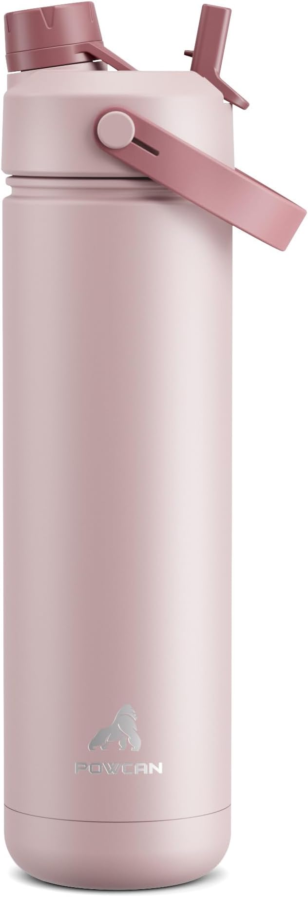 POWCAN 26 oz Insulated Water Bottle with 2-in-1 Straw and Spout Lid, Keep Cold 24H, Leak-Proof, Fits in Car Cup Holder, Stainless Steel Water Bottle for Sports, Travel, Gym, and School (Dried Rose)