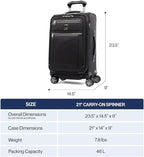 Travelpro Platinum Elite Softside Expandable Carry on Luggage, 8 Wheel Spinner Suitcase, USB Port, Suiter, Men and Women, Shadow Black, Carry On 21-Inch