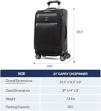 Travelpro Platinum Elite Softside Expandable Carry on Luggage, 8 Wheel Spinner Suitcase, USB Port, Suiter, Men and Women, Dark Blue, Carry On 21-Inch