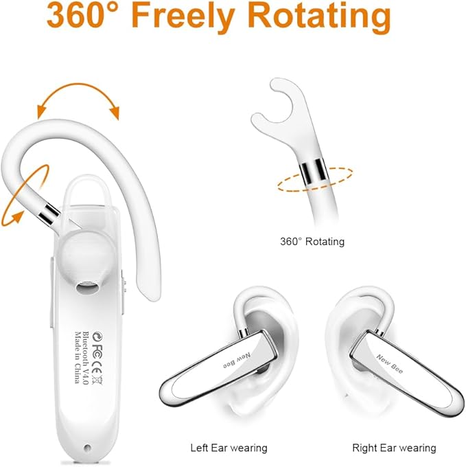 New bee Ear Hooks Replacement Ear Hook Clips- Snap-in Headset Spare Clamp Hook (White, 3 Pack+Silicon)
