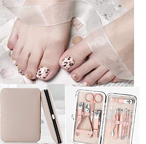 Manicure Set, 12 In 1 Stainless Steel Professional Pedicure Kit Nail Scissors Grooming Kit with Pink Leather Travel Case Pink