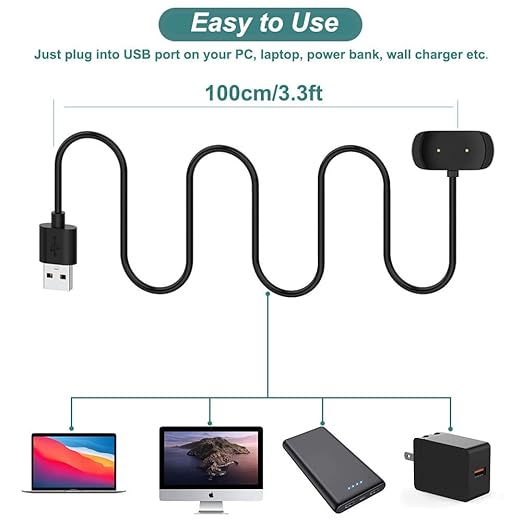 Kissmart Charger for Amazfit T-Rex Pro, Bip 5, Bip 3, Bip U Pro, GTS 4 Mini, GTS 2, GTS 2e, GTS 2, GTR 2, GTR 2e, GTR mini, Active Smart Watch Charging Cable Cord [2-Pack, 3.3ft/1m]
