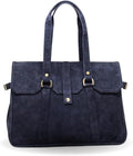 Amari Midnight Blue Suede Leather Tote Bag for Women | Fits 14” Laptop | Ethical Handcrafted Indian Shoulder & Messenger Bag | Soft Genuine Suede | Office, Travel & Everyday Use