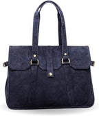 Amari Midnight Blue Suede Leather Tote Bag for Women | Fits 14” Laptop | Ethical Handcrafted Indian Shoulder & Messenger Bag | Soft Genuine Suede | Office, Travel & Everyday Use