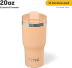 RTIC 20oz Essential Tumbler with Lid, Ceramic Lined, Insulated, Stainless Steel, Metal, Double Wall Vacuum-Insulation, Travel Cup for Iced Coffee, Tea, Hot and Cold Drink, Peach Tea