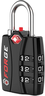 Forge Open Alert TSA Approved Luggage Locks - 3 Digit Combination, Easy Read Dials, Zinc Alloy Body - Ideal Travel Lock for Luggage, Suitcases, Bags & Toolboxes (Black 1 Lock)