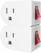 Oviitech 2 Pack Grounded Outlet Wall Tap Adapter with On/Off Power Switch，Single Outlet with Switch in White